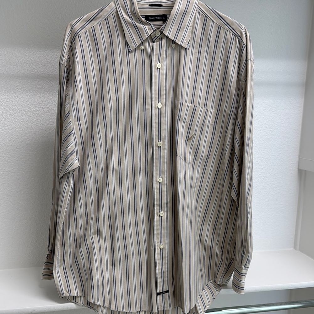 Nautical Sanded Poplin  Men’s XL Long Sleeve Button Down 100% Cotton Dress Shirt